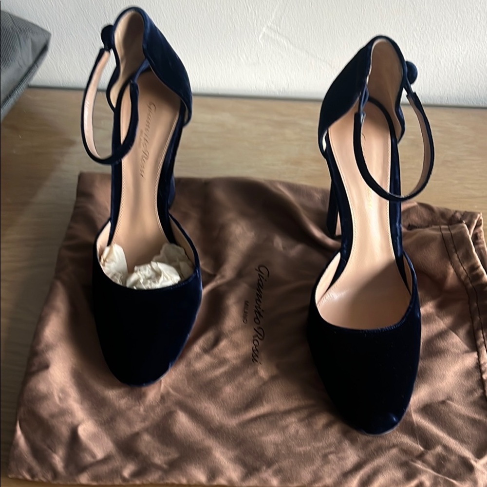 Gianvito Rossi Women's Navy Velvet Heels